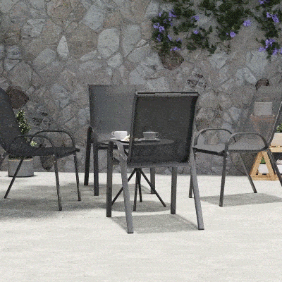 Outsunny Set 4 Sedie da Giardino Impilabili e Traspiranti Nero
