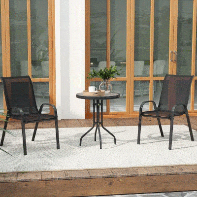 Outsunny Bistro-Set 3-teilig Wetterfest Gartenmöbel Set mit Glastisch Stapelbare Gartenstühlen Schwarz