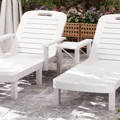 Outsunny Set 2 Sdraio da Giardino con Tavolino e Braccioli Bianco