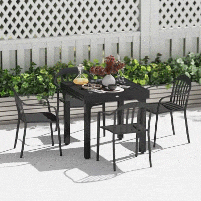 Outsunny Tavolo Allungabile a Doghe da Giardino 4-6 Persone Nero