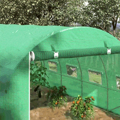 Outsunny Invernadero de jardín túnel 24m² 8x3x2 m - 16 ventanas, Puerta con Cremallera enrollable acero galvanizado, cubierta PE, Verde