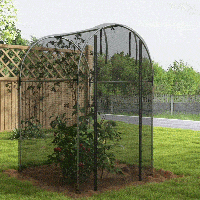 Outsunny Vogelbeschermingsnet, plantenbescherming, stevig, deur met ritssluiting, 120x120x188 cm, Zwart/Zilver