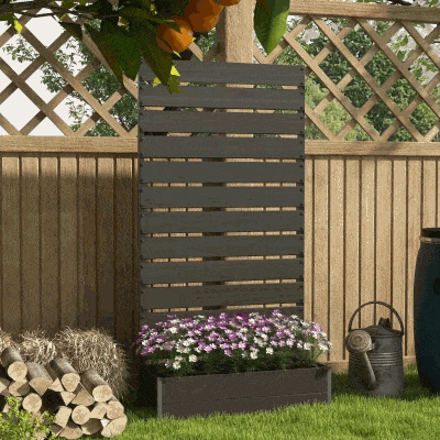 Outsunny Jardinera elevada con enrejado para plantas trepadoras macetero de 64L, composite madera-plástico y aluminio