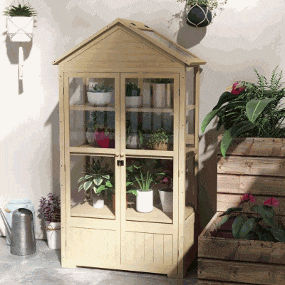 Outsunny Szklarnia z Półką, przezroczysta Obudowa, Okno dachowe, zamykane Drzwi, Akrylowa, Ramka z Drewna, 100x56,5x178 cm