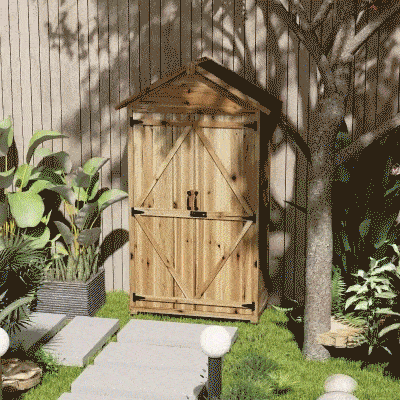 Outsunny Szafka Ogrodowa Szop na Narzędzia Szafka Ogrodowa, Odporna na Warunki Atmosferyczne, Klasyczny Design, 102 cm x 54 cm x 177 cm, Naturalne