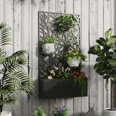 Outsunny Floreira de Metal com Ecrã de Privacidade com Ramos Decorativos Floreira de Parede ou Independente  61x23x113 cm Preto