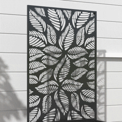 Outsunny Floreira de Metal com Ecrã de Privacidade com Folhas Decorativas Floreira de Parede ou Independente  61x23x113 cm Preto