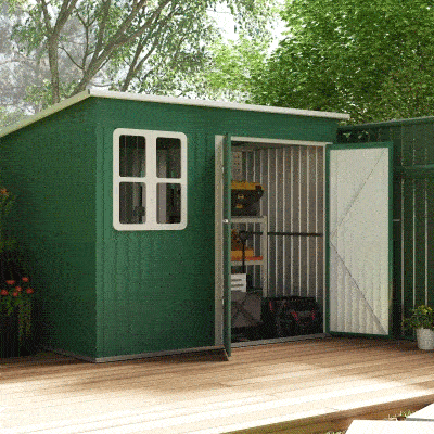 Outsunny Metalowy schowek do przechowywania narzędzi ogrodowych, z oknem, szerokie drzwi, 260 x 177 x 190 cm, zielony