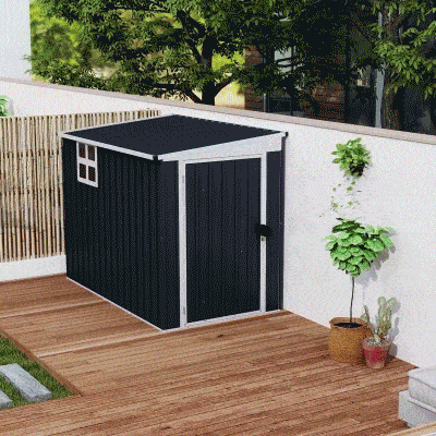 Outsunny Metal Garden Storage Shed with Window Dark Grey 7.6x4ft