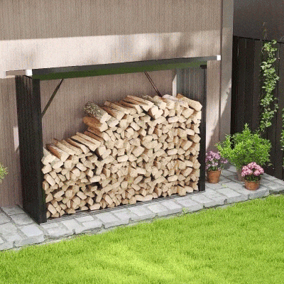 Outsunny Casetilla para Leña de Acero Galvanizado con Base Elevada y Techo Inclinado 213x66,5x150 cm Gris Oscuro