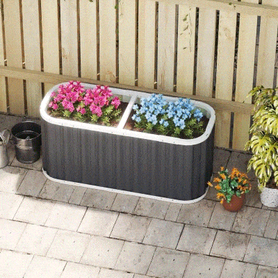 Outsunny Huerto elevado de metal 136 x 53 x 61 cm profundo, jardinera con bordes de protección, etiquetas para plantas, guantes, fondo abierto