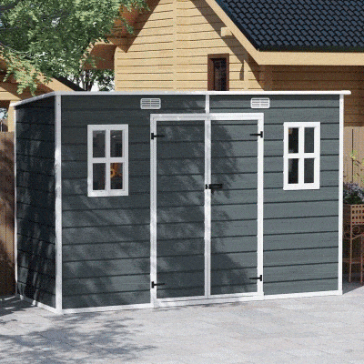 Outsunny Abrigo para Ferramentas 3,2 m² Caseta de Jardim com Telhado Inclinado 303x123x197 cm com Janela Porta Trancável Abertura de Ventilação Piso
