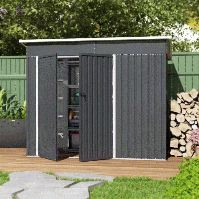 Outsunny Abrigo de Jardim Exterior 2,7 m² 234x132x185 cm com Três Portas Fechadura e Grelhas de Ventilação Cinzento