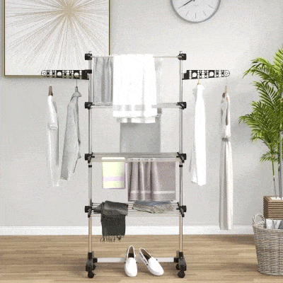 HOMCOM Wäschenständer Wäschetrockner 5 Ebenen, klappbar, One-Klick-System, 142 cm x 55 cm x1 72 cm, Schwarz + Silber