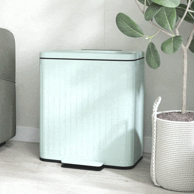 HOMCOM Küchenmülleimer, 2 x 20 L-Fächer, effiziente Mülltrennung, Fußpedal, Kunststoff, Metall, Grün