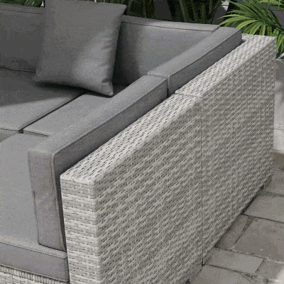 Outsunny Conjunto salón de jardín 7 piezas modulables mesa de café con tapa de vidrio templado cojines desenfundables incluidos Gris