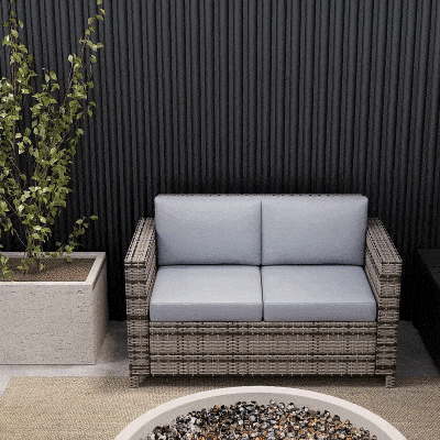 Outsunny 2-Seater Weather Resistant Outdoor Garden Rattan Sofa Chair Grey