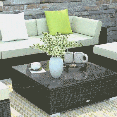 Outsunny 6 PC Rattan Sofa Coffee Table Set Sectional Wicker Weave Furniture for Garden Outdoor Conservatory w/ Pillow Cushion Brown