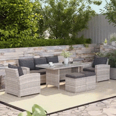 Outsunny 6-Piece Rattan Garden Furniture Set Light Grey