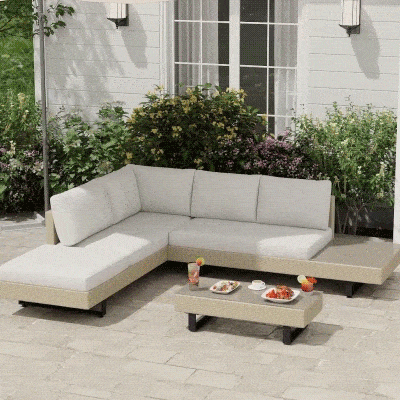 Outsunny Salotto da giardino 196x69x59cm Beige