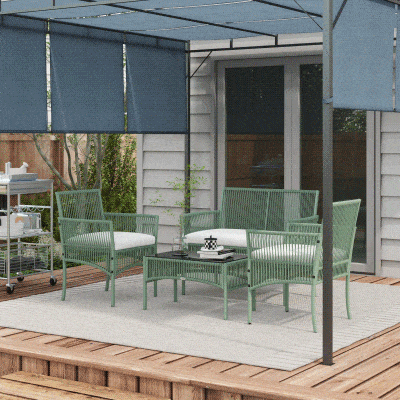 Outsunny Conjunto de Jardín Exterior de Ratán Sintético con 2 Sillones 1 Sofá de 2 Plazas 1 Mesa de Centro y Cojines Verde