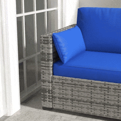 Outsunny 3-Seater Outdoor Sofa with Cushions, PE Rattan Conversation Patio Couch with Pillows for Garden, Poolside, Blue