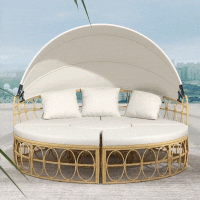 Outsunny Loungeset met uitschuifbaar dak, 4-delig, inclusief 5 kussens, rattanlook, 178B x 85T x 66,5H cm, beige