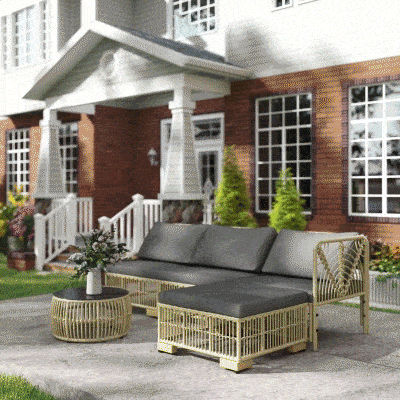 Set Mobilier Ratan Gri, 5 Piese, Design Modern