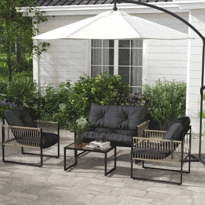 Set Mobilier Gradina 4 Piese, Ratan, Masa Sticla