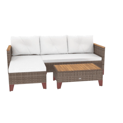 Outsunny Set da Giardino Divano, Chaise Longue e Tavolino Crema