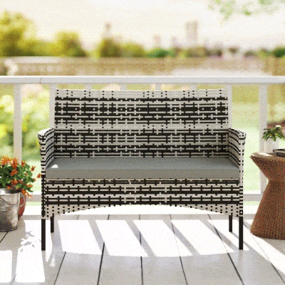 Outsunny Sofá de Jardim 2 Lugares em Resina Trançada com Almofadas Sofá de Exterior com Apoios de Braço 115x63x85 cm Cinza Claro
