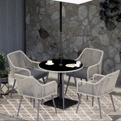 Outsunny Conjunto de Jardim 4 Lugares em Resina Trançada Mesa Redonda em Vidro com Almofadas Castanho