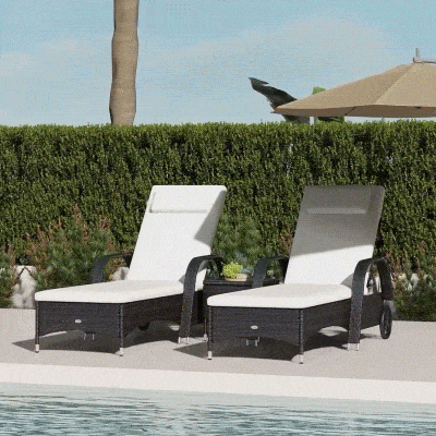 Outsunny Set 2 Sdraio da Giardino e Tavolino Basso Marrone