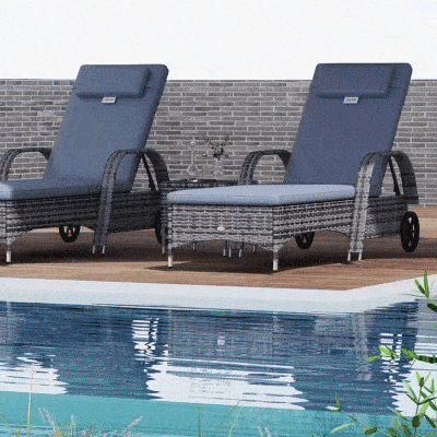 Outsunny 3-Piece Rattan Loungers with Cushions Grey