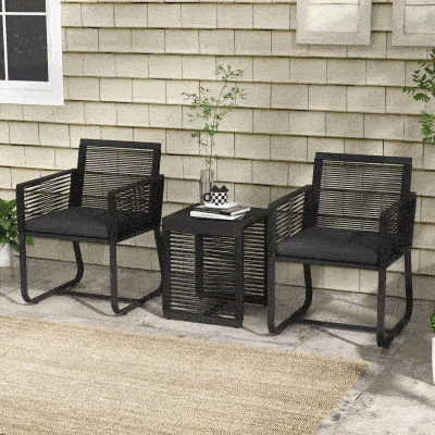 Outsunny 3-teiliges Bistro-Set Balkon-Set Terrassen-Set, wetterbeständig, modernes Design, 53 cm x 57 cm x 77 cm, Schwarz + Grau