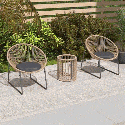 Set Mobilier din 3 Piese din Ratan, 72x73x77 cm, Natural