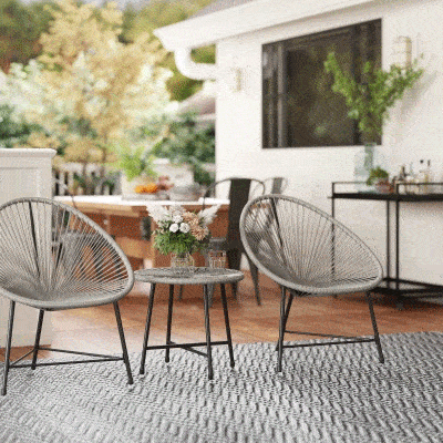 Outsunny 3-teiliges Gartenmöbel-Set, 2 Kunststoffrattan-Stühle, 1 Tisch mit Glasplatte, Stahlrahmen, Outdoor-Sitzmöbel, Grau