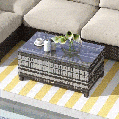 Outsunny Mesa de Jardim em Vime Sintético Mesa Auxiliar com Vidro Temperado para Terraço Pátio, Varanda 85x50x39 cm Cinzento