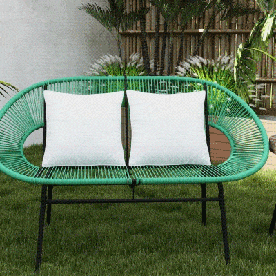 Outsunny Gartenbank 2-Sitzer aus Stahl und Rattan-Seilgeflecht mit 2 Kissen - Maße 132L x 72B x 83H cm - Dunkelgrün