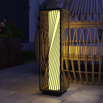 Outsunny Candeeiro Solar em Vime Sintético com Luzes LED Ligação e Desligação Automática Impermeável 22x22x77 cm Cinzento