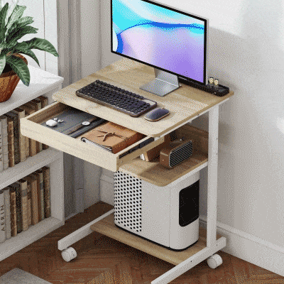 HOMCOM Rollend Bureau met Lade en Schappen, 4 Wielen, Compact, Spaanplaat, Metaal