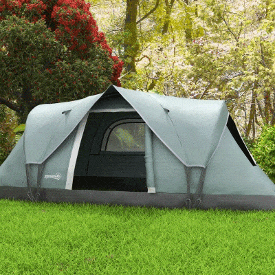 Outsunny Campingzelt für 5-6 Personen, Familienzelt, Lampenhaken, Seitentaschen, 4,55x2,3x1,8m, Grün/Schwarz