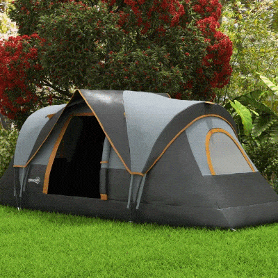 Outsunny Tenda de Campismo para 4-5 Pessoas Impermeável + Anti UV com Bolsa de Transporte e Gancho para Luz 455x230x180cm Cinza e Preto