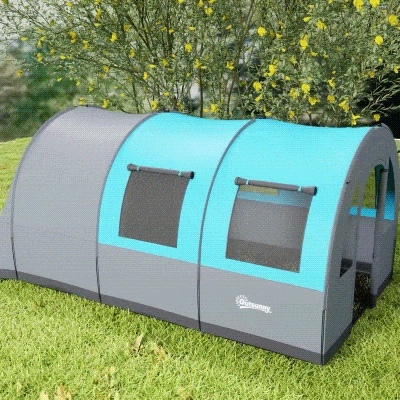 Outsunny Campingzelt bis 3 Pers., Familienzelt, separate Bereiche, wasserdicht, Grau/Blau