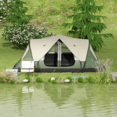 Outsunny Campingzelt, 2 Räume, Trennwand, für 3 Personen, Regenschutz, Dunkelgrün