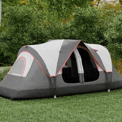 Outsunny Campingzelt, 2 Räume, Trennwand, für 3 Personen, Regenschutz, Grau