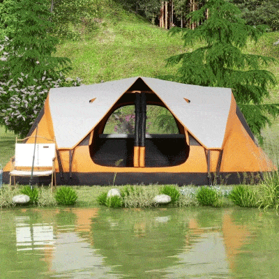 Outsunny kampeertent, 2 kamers, scheidingswand, voor 6-8 personen, regenbescherming, Oranje