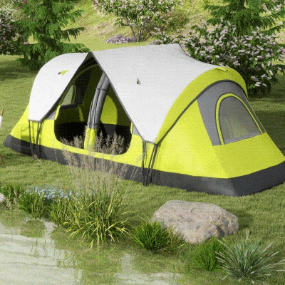 Outsunny Campingzelt, 2 Räume, Trennwand, für 3 Personen, Regenschutz, Dunkelgrün