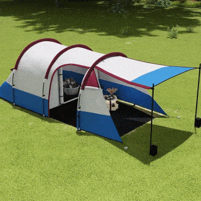 Outsunny Campingzelt, für 2 Personen, Laternenhaken, drei Eingänge, wasserdicht, Rot