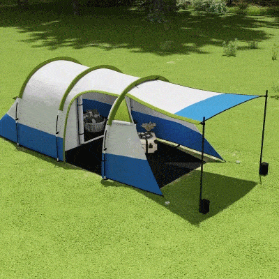 Outsunny Tenda de Campismo Dobrável para 3 Pessoas com 2 Quartos e Bolsa de Transporte 420x200x150 cm Azul Escuro e Verde